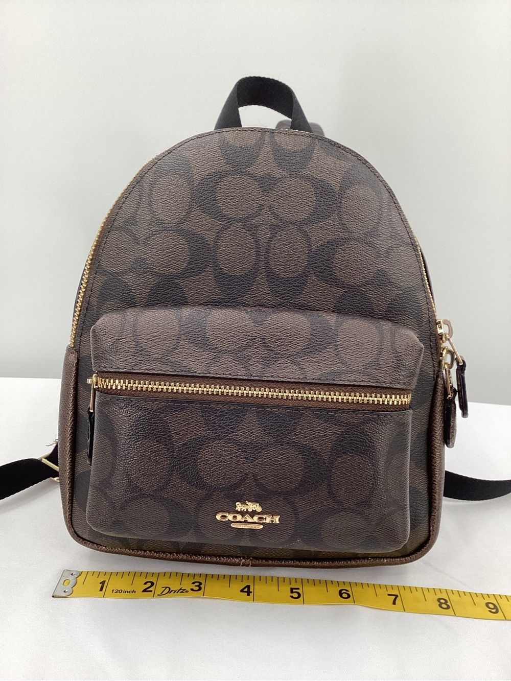 Coach Charlie Dark Mini Backpack Brown Signature Coated Canvaswith Gold Hardware - Picture 3 of 11